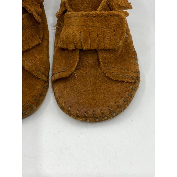 MINNETONKA Infant Girls' Brown Leather Pull-On Moccasin Shoes SZ 3 - Picture 6 of 10